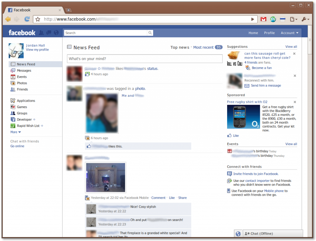 Screenshot of Facebook's new design