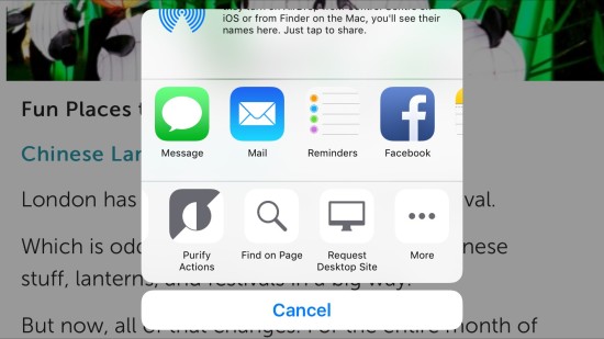 Screenshot of iOS menu