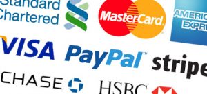 An image of a collection of different payment method companies such as Visa, PayPal and Mastercard