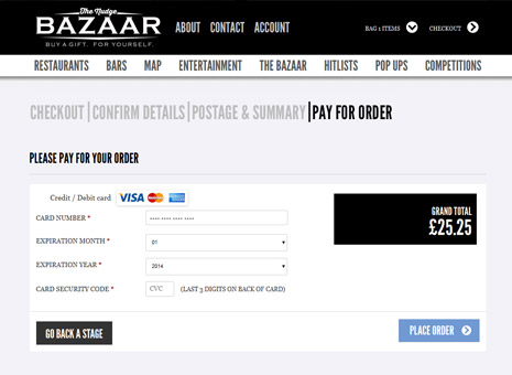 Payment stage of checkout on The Nudge Bazaar