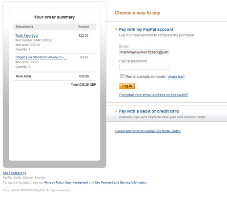 Screenshot of the PayPal visual user interface