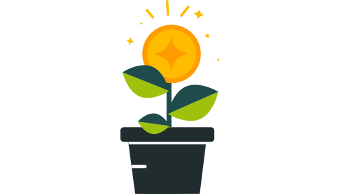 A plant pot with a flower growing. A metaphor for startup businesses growing in size.